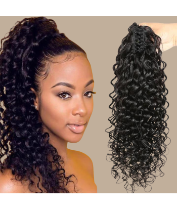 Rabo de cavalo castanho-escuro natural com mola para cabelo Remy Deep Wave ou a consommer sur place