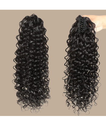 Rabo de cavalo castanho-escuro natural com mola para cabelo Remy Deep Wave ou a consommer sur place